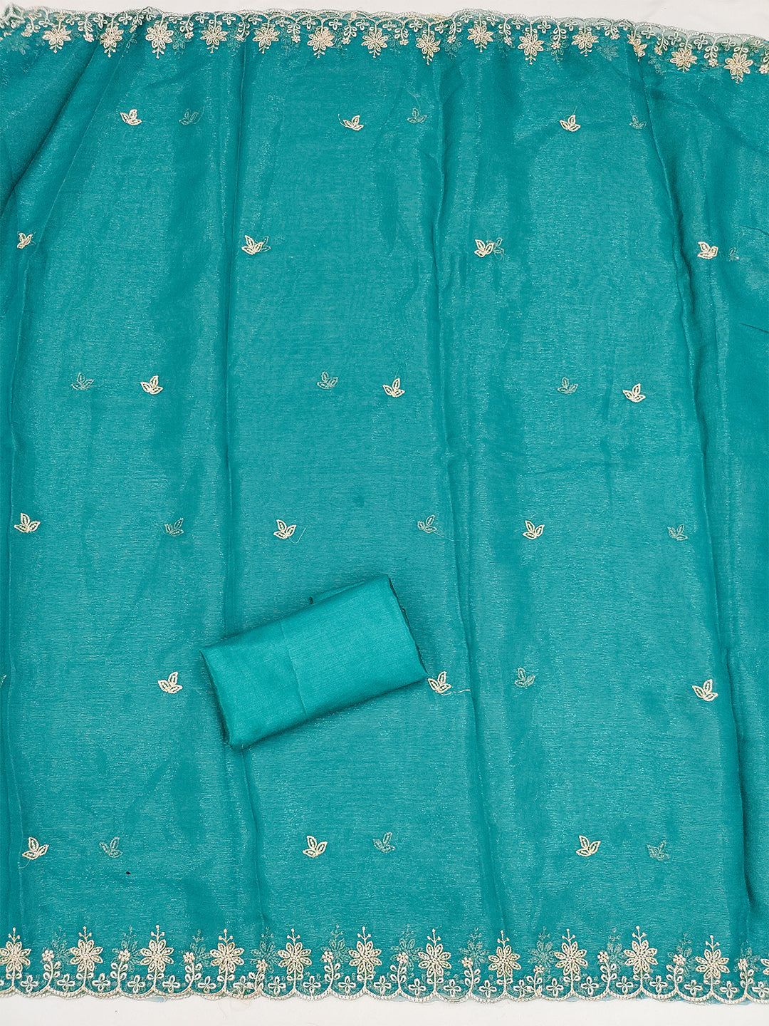 Women's Shimmer Silk Unstitched Dress Material With Embroidery Work