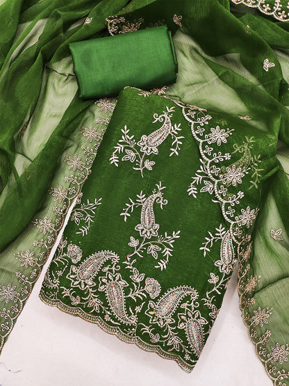 Women's Shimmer Silk Unstitched Dress Material With Embroidery Work