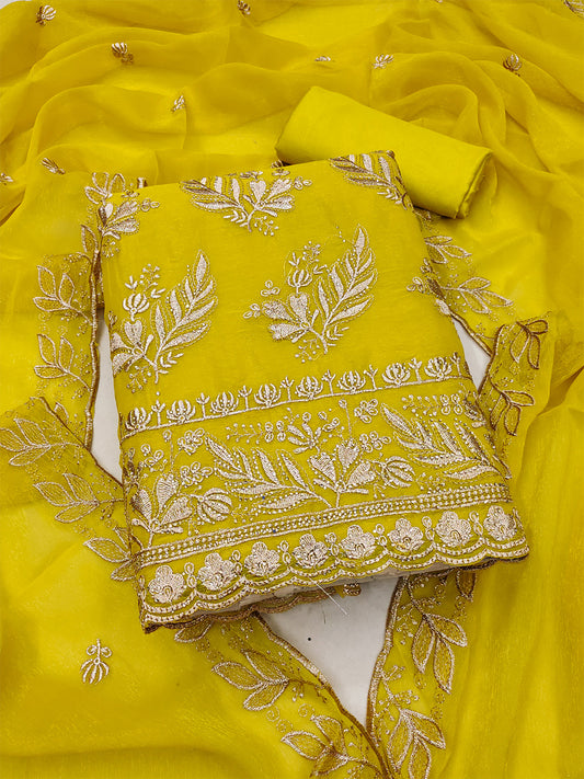 Women's Shimmer Silk Unstitched Dress Material With Embroidery Work