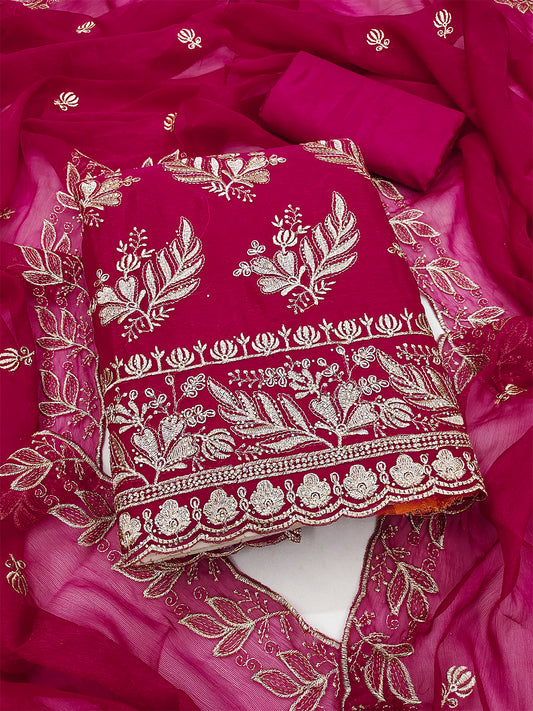 Women's Shimmer Silk Unstitched Dress Material With Embroidery Work