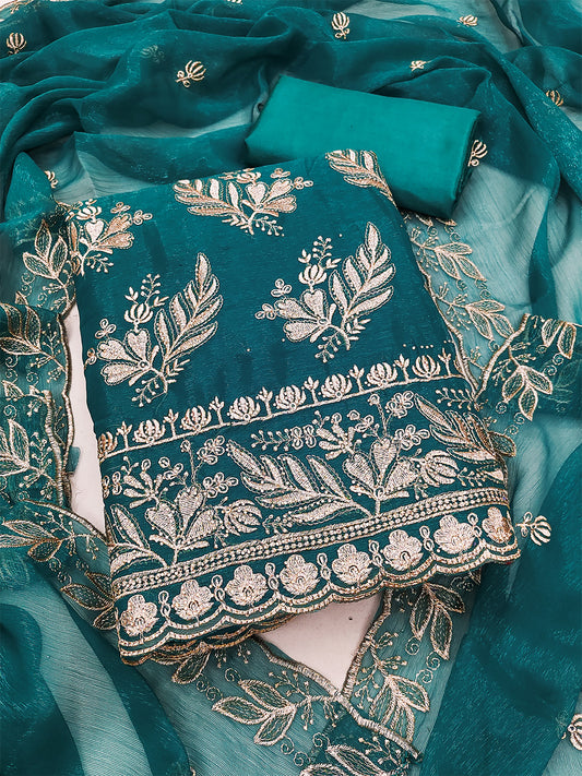 Women's Shimmer Silk Unstitched Dress Material With Embroidery Work