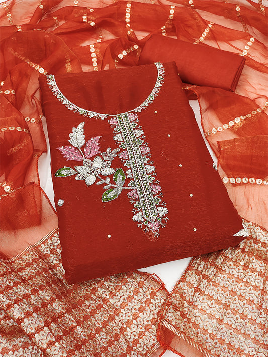 Women's Shimmer Silk Unstitched Dress Material With Embroidery Work