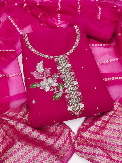 Women's Shimmer Silk Unstitched Dress Material With Embroidery Work