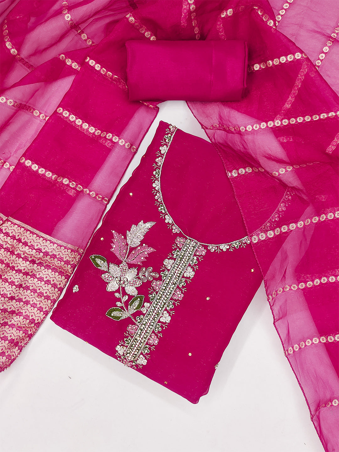 Women's Shimmer Silk Unstitched Dress Material With Embroidery Work