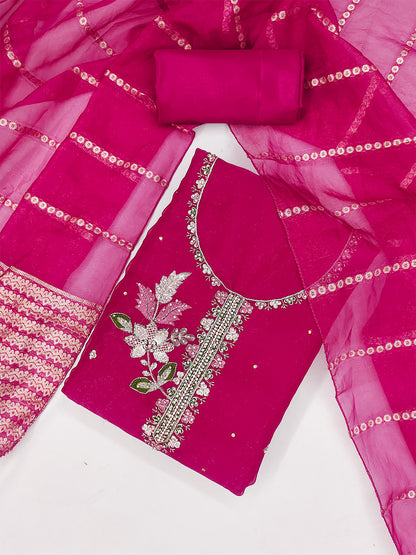 Women's Shimmer Silk Unstitched Dress Material With Embroidery Work