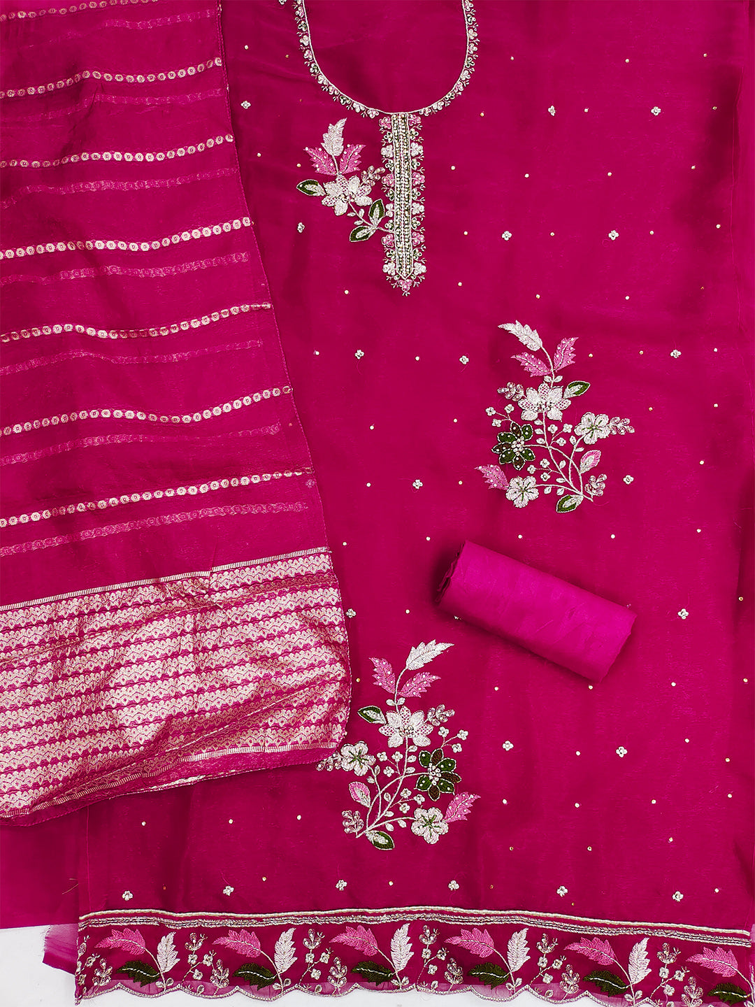 Women's Shimmer Silk Unstitched Dress Material With Embroidery Work