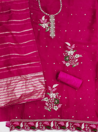 Women's Shimmer Silk Unstitched Dress Material With Embroidery Work