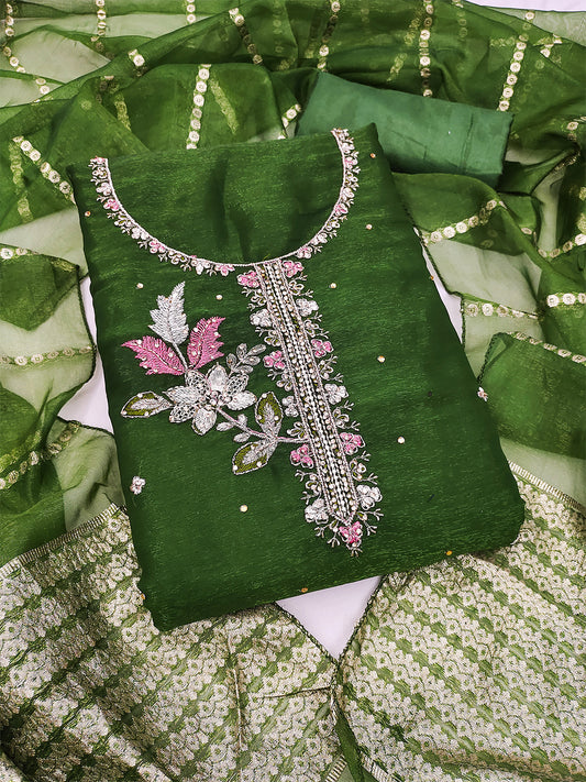 Women's Shimmer Silk Unstitched Dress Material With Embroidery Work