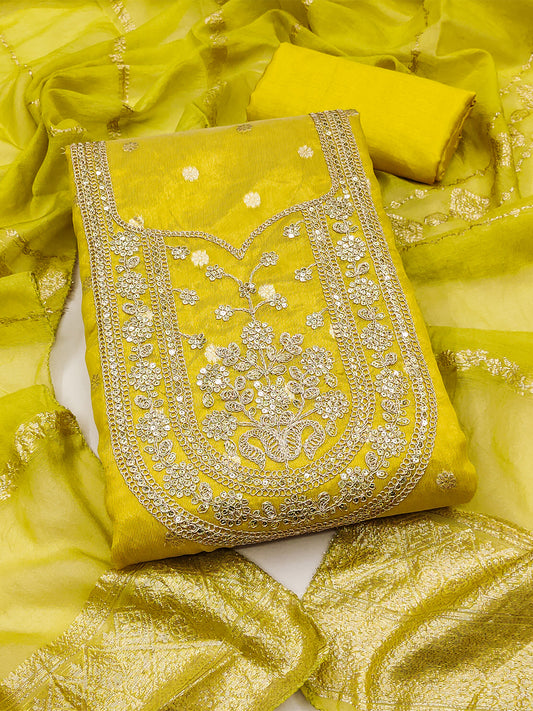 Women's Shimmer Silk Unstitched Dress Material With Embroidery Work