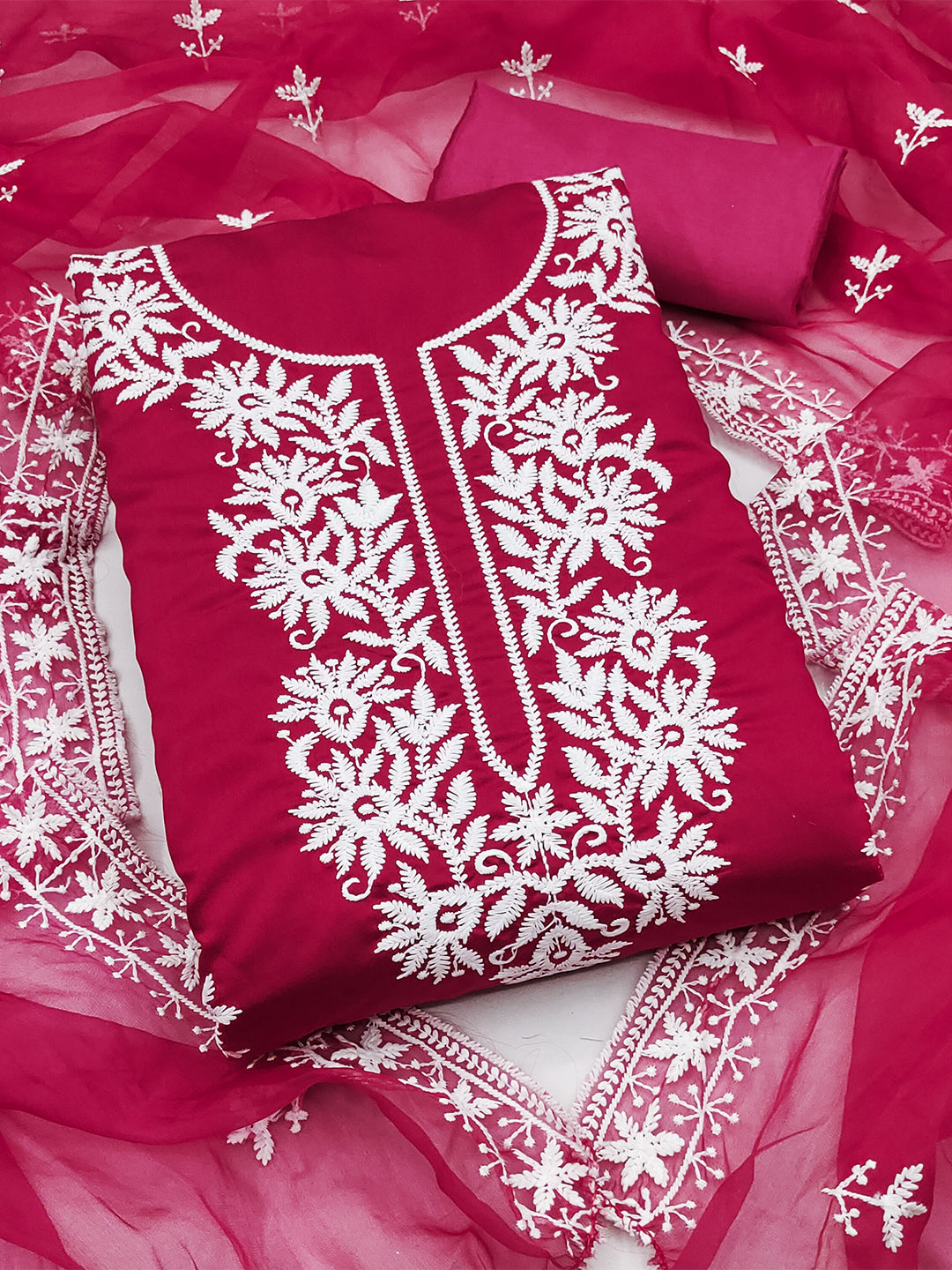 Women's Silk Blend Unstitched Dress Material With Embroidery Work