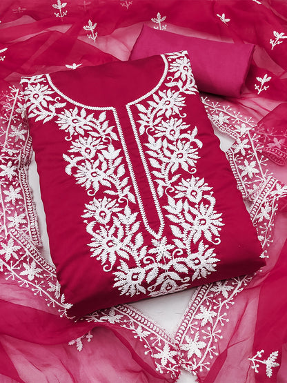 Women's Silk Blend Unstitched Dress Material With Embroidery Work
