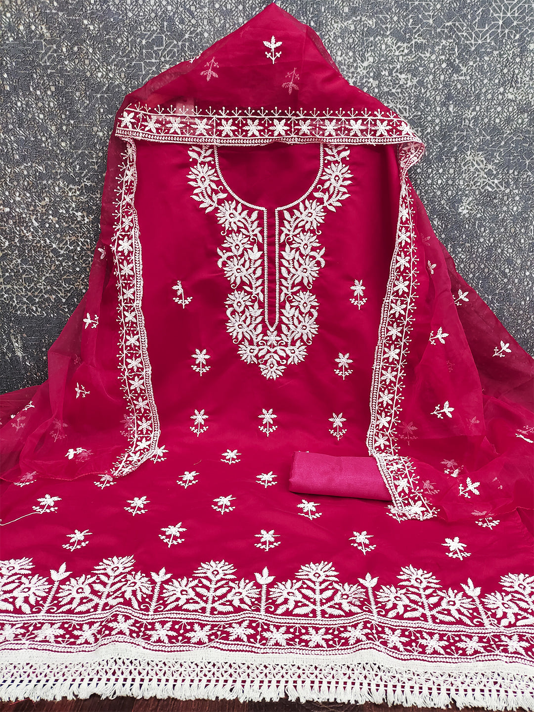 Women's Silk Blend Unstitched Dress Material With Embroidery Work