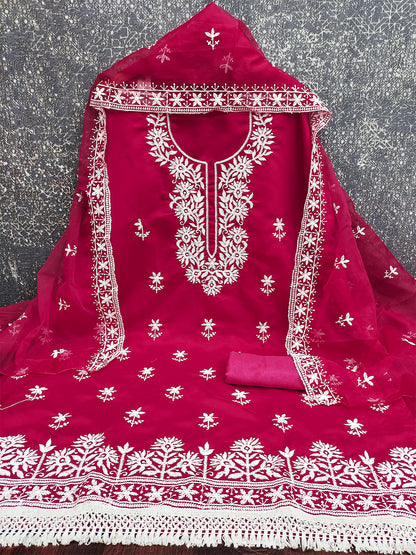 Women's Silk Blend Unstitched Dress Material With Embroidery Work