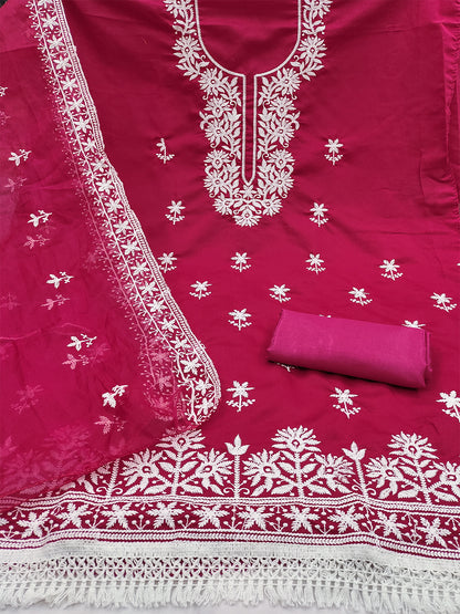 Women's Silk Blend Unstitched Dress Material With Embroidery Work