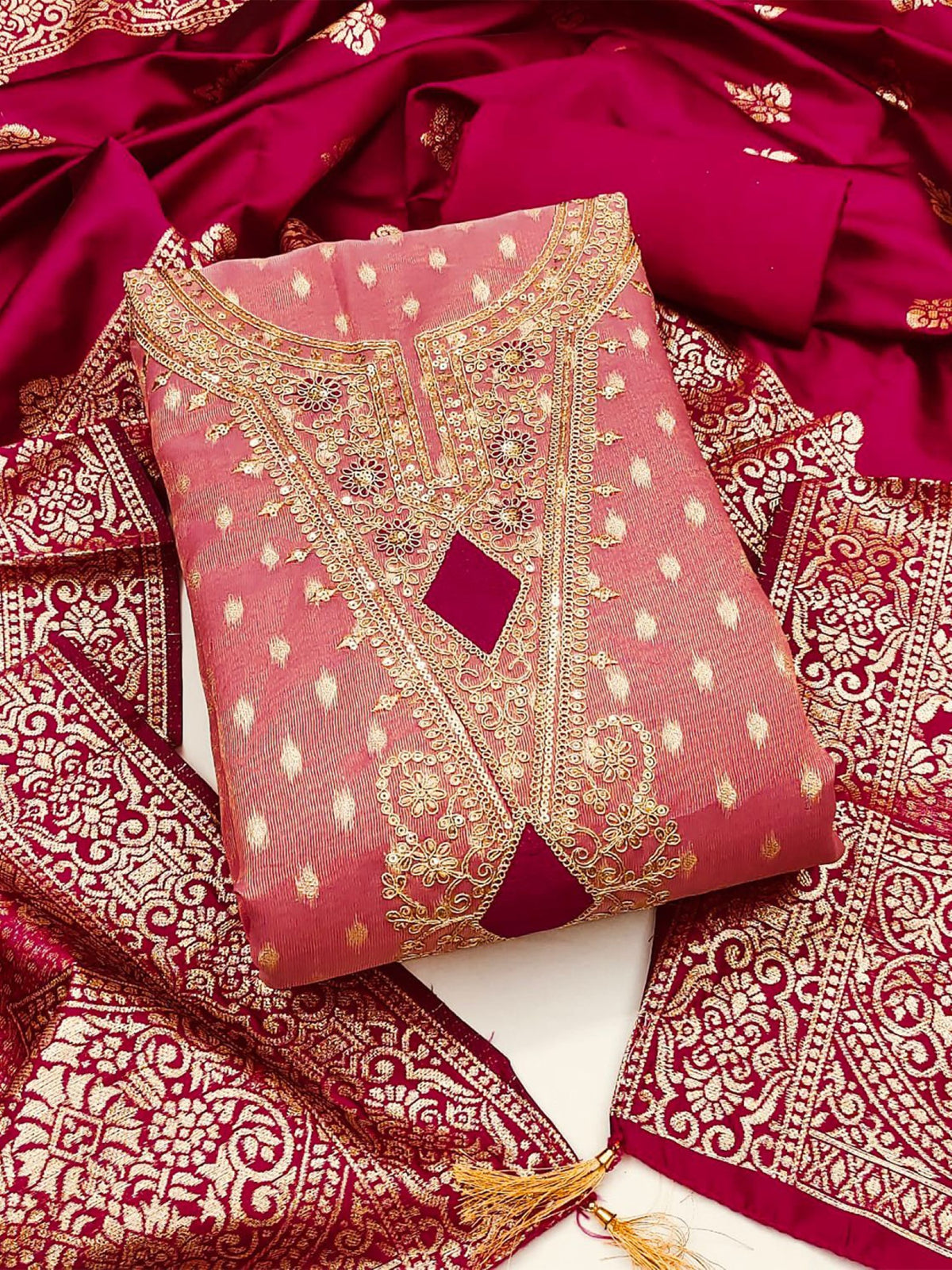 Women's Shimmer Silk Unstitched Dress Material