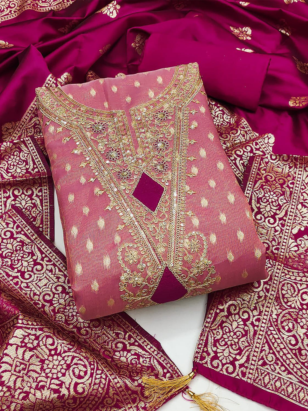 Women's Shimmer Silk Unstitched Dress Material