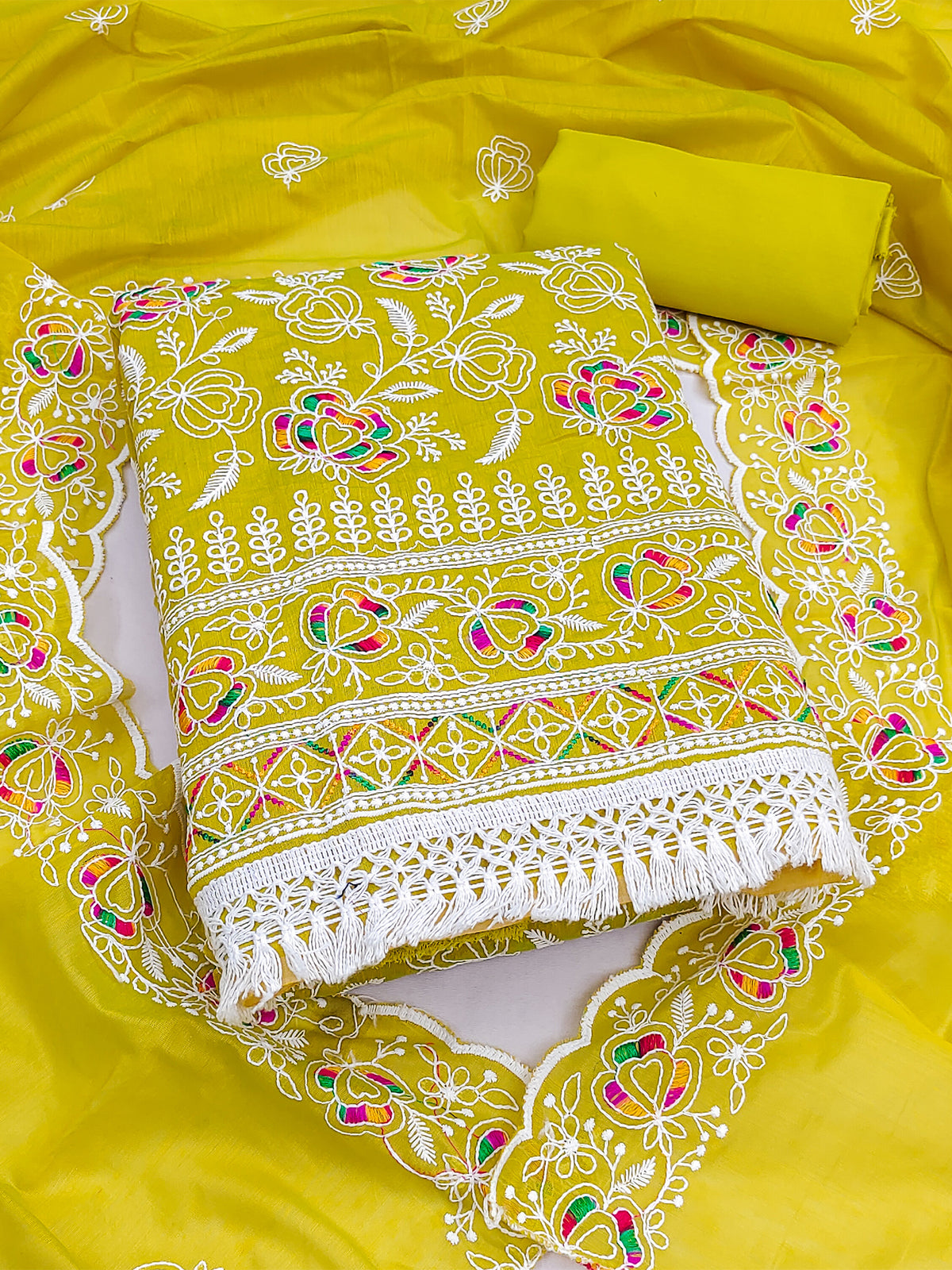 Women's Chanderi Unstitched Dress Material WIth Embroidery Work