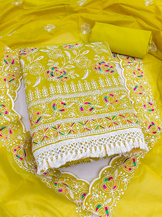 Women's Chanderi Unstitched Dress Material WIth Embroidery Work