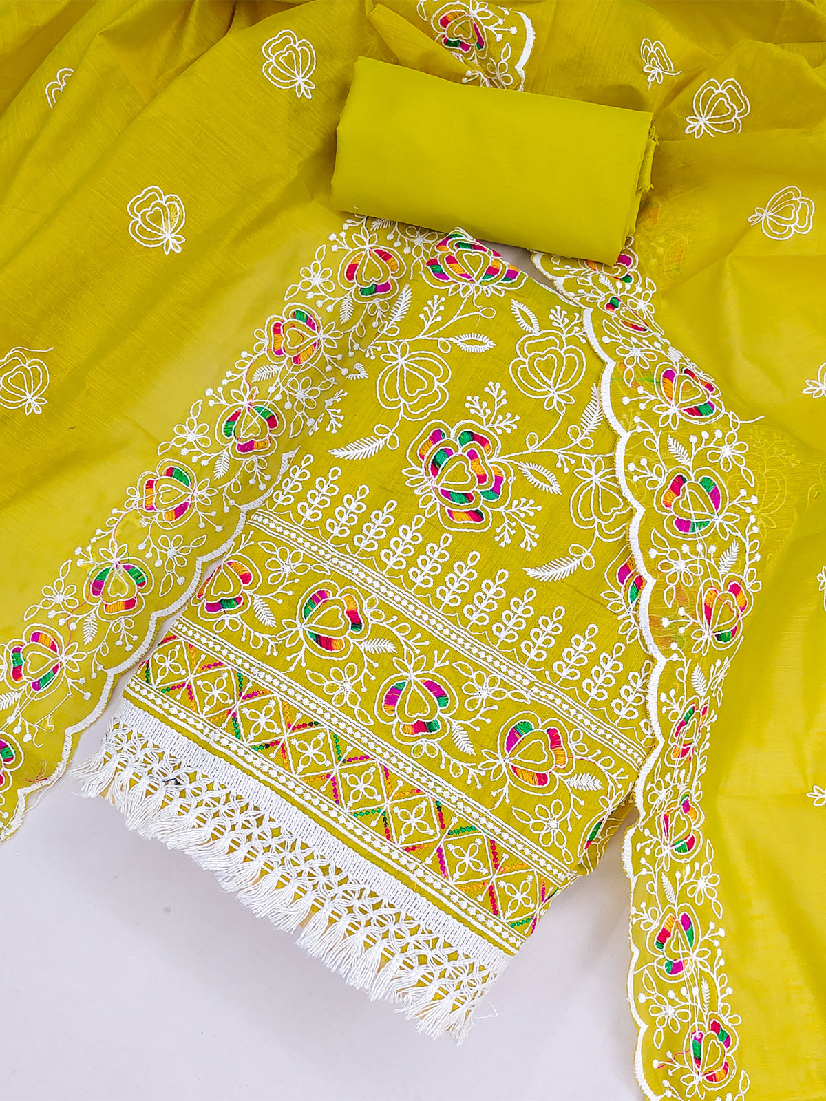 Women's Chanderi Unstitched Dress Material WIth Embroidery Work