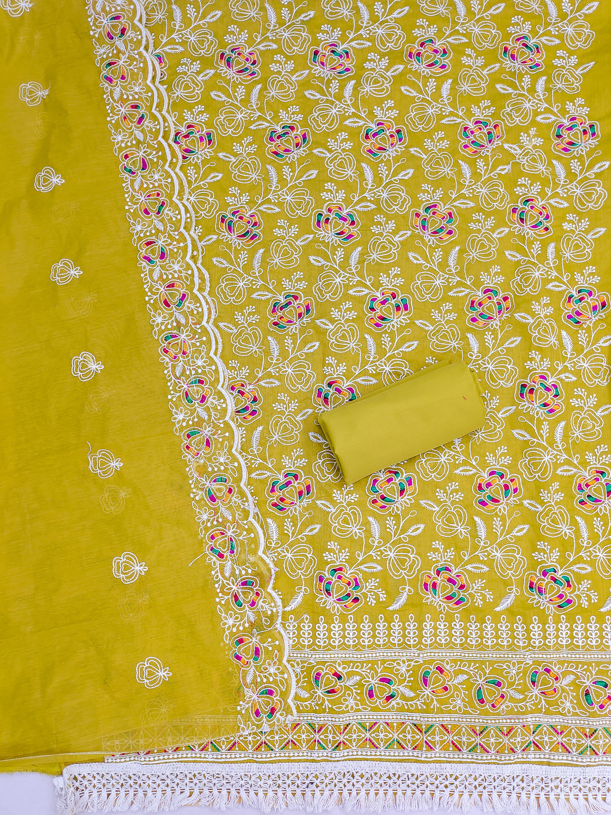 Women's Chanderi Unstitched Dress Material WIth Embroidery Work