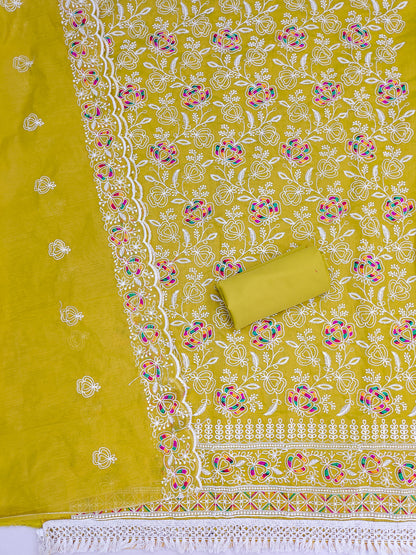 Women's Chanderi Unstitched Dress Material WIth Embroidery Work