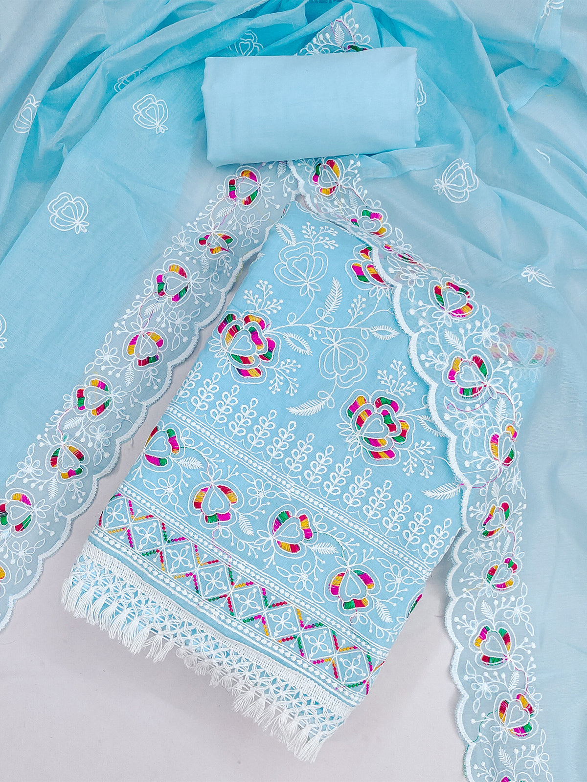 Women's Chanderi Unstitched Dress Material WIth Embroidery Work