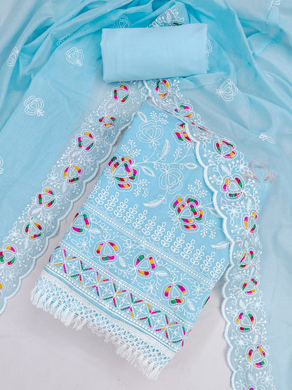 Women's Chanderi Unstitched Dress Material WIth Embroidery Work