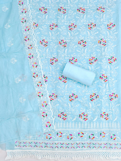Women's Chanderi Unstitched Dress Material WIth Embroidery Work