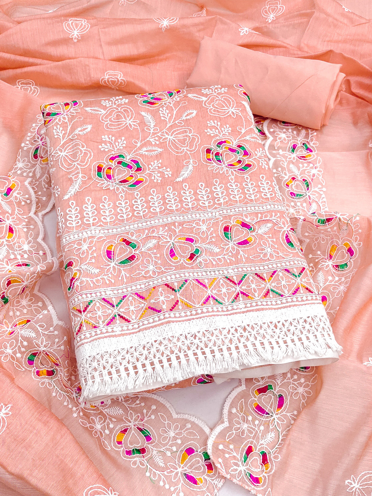 Women's Chanderi Unstitched Dress Material WIth Embroidery Work