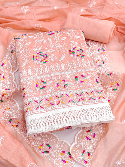 Women's Chanderi Unstitched Dress Material WIth Embroidery Work