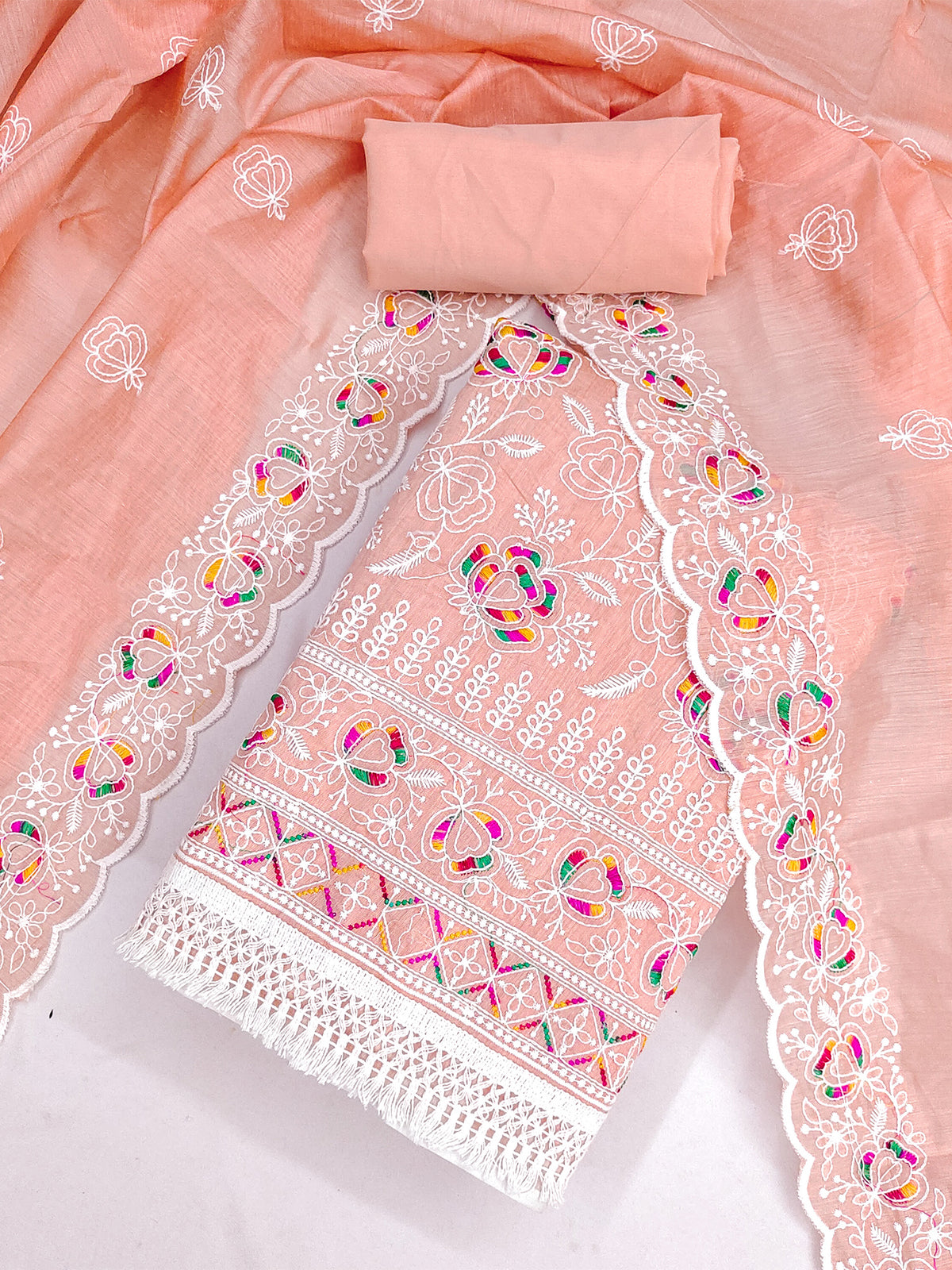 Women's Chanderi Unstitched Dress Material WIth Embroidery Work