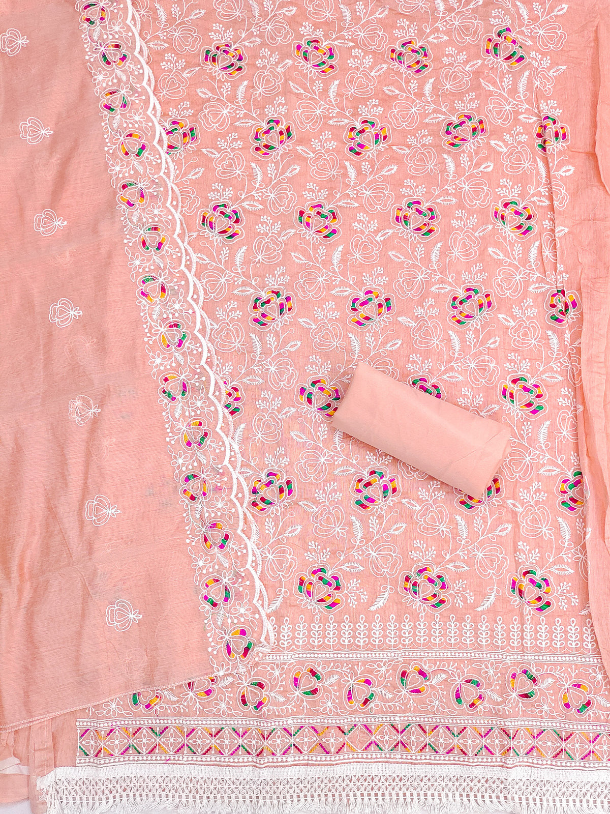 Women's Chanderi Unstitched Dress Material WIth Embroidery Work