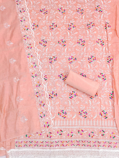 Women's Chanderi Unstitched Dress Material WIth Embroidery Work