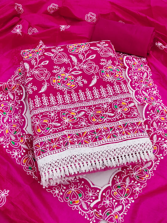 Women's Chanderi Unstitched Dress Material WIth Embroidery Work