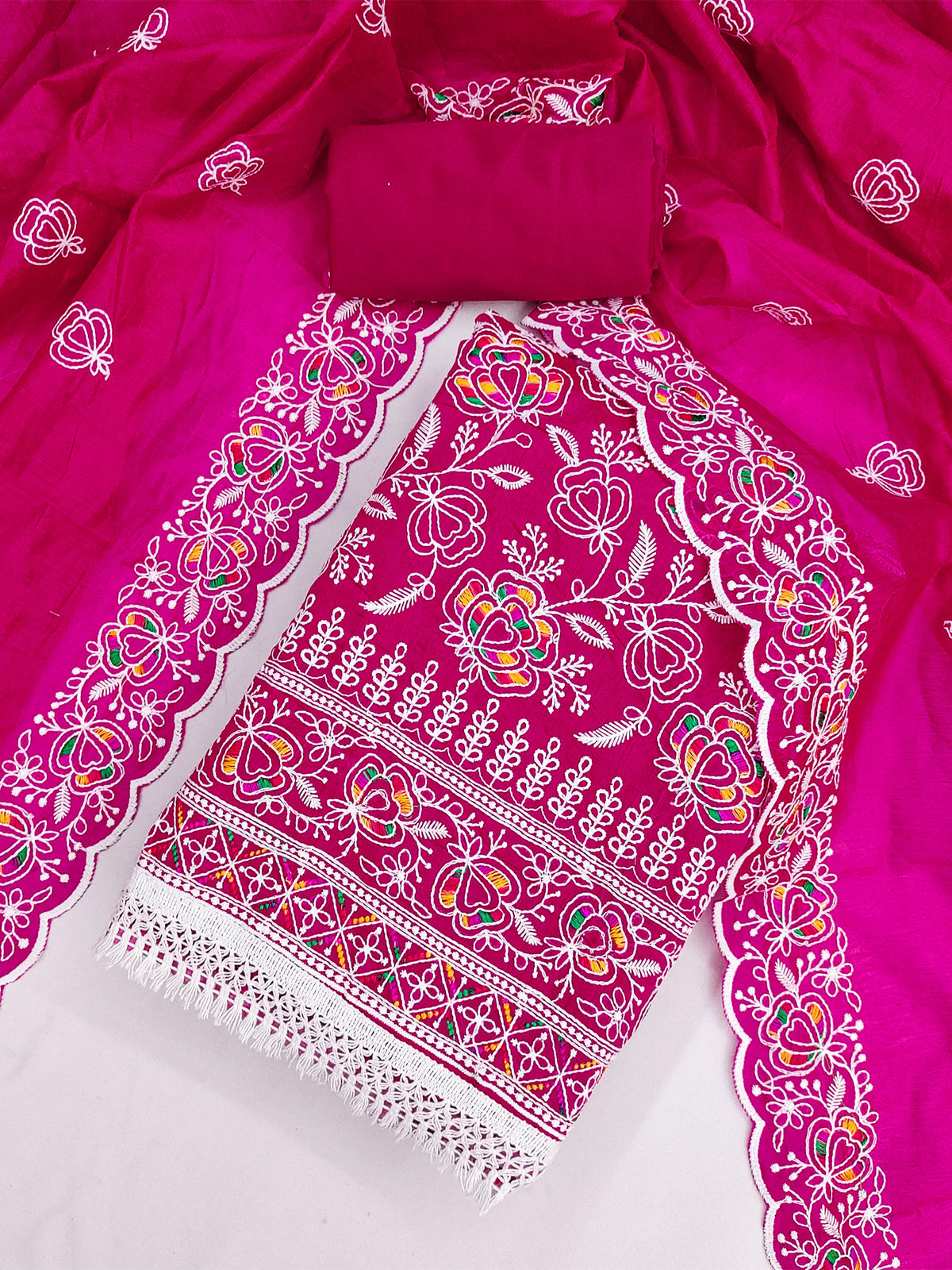 Women's Chanderi Unstitched Dress Material WIth Embroidery Work