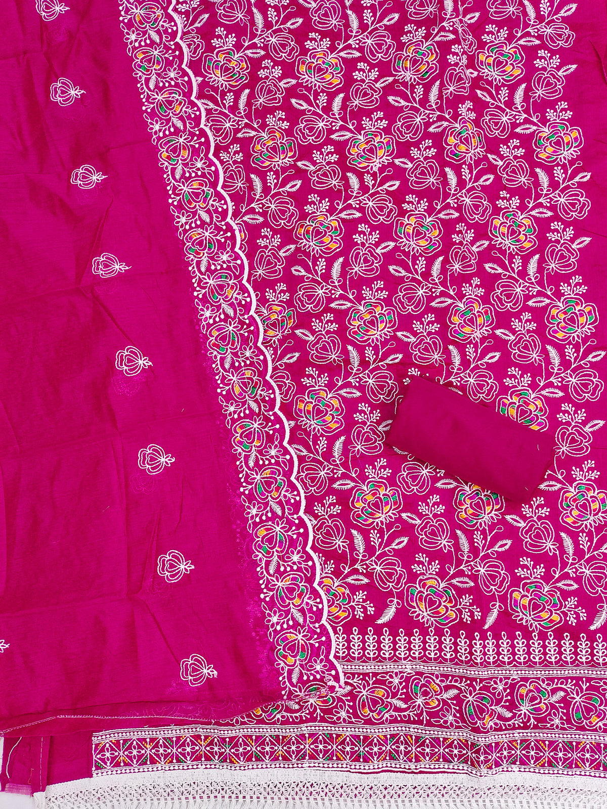 Women's Chanderi Unstitched Dress Material WIth Embroidery Work