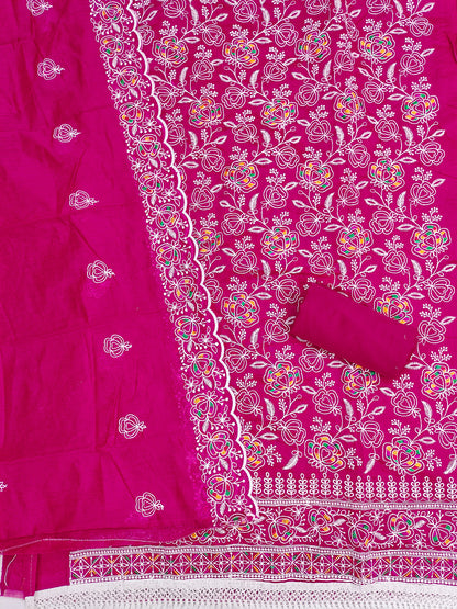 Women's Chanderi Unstitched Dress Material WIth Embroidery Work