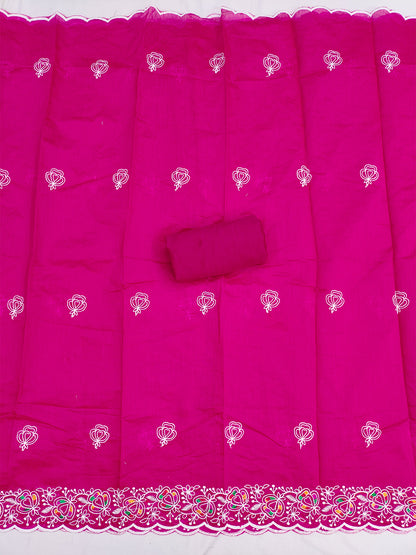 Women's Chanderi Unstitched Dress Material WIth Embroidery Work
