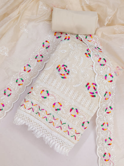 Women's Chanderi Unstitched Dress Material WIth Embroidery Work