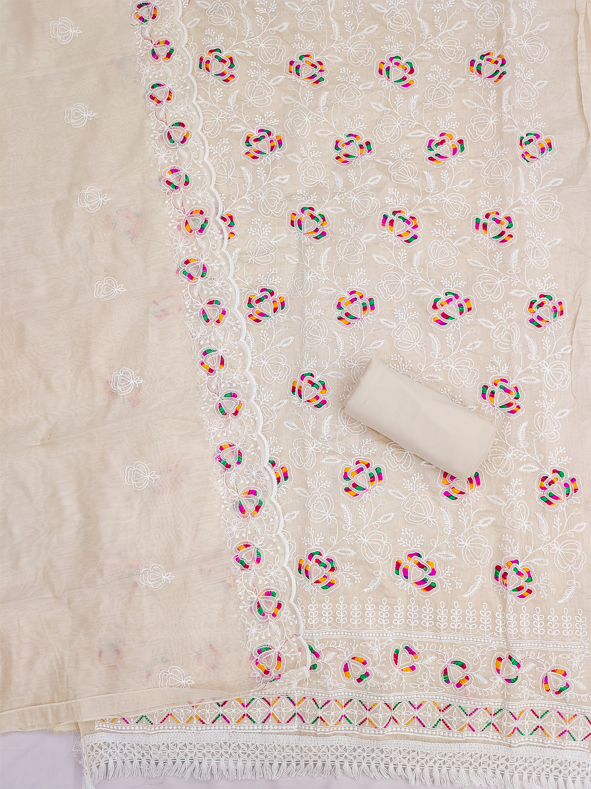Women's Chanderi Unstitched Dress Material WIth Embroidery Work
