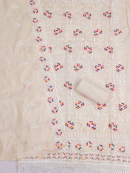 Women's Chanderi Unstitched Dress Material WIth Embroidery Work