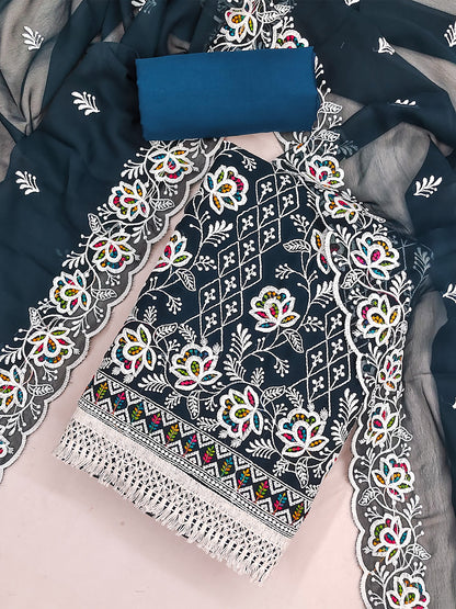 Women's Georgette Unstitched Dress Material WIth Embroidery Work