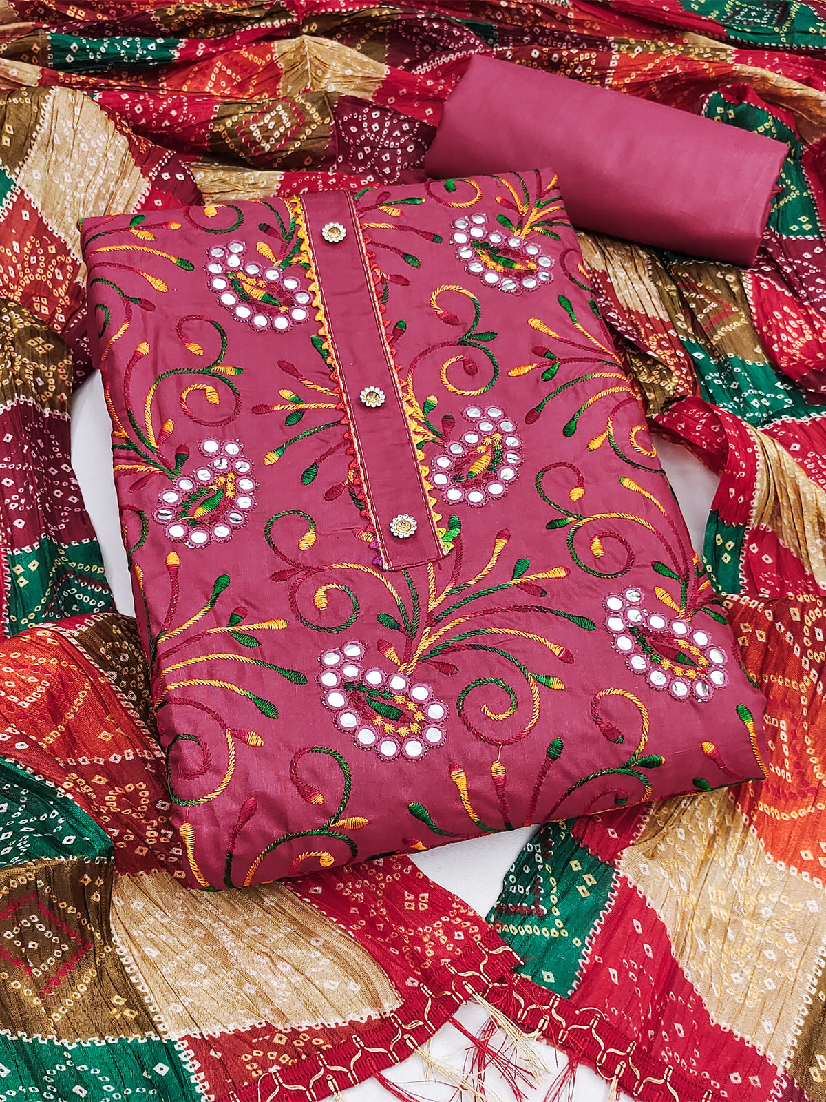 Women's Cotton Unstitched Dress Material WIth Embroidery Work