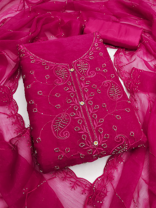 Women's Shimmer Silk Unstitched Dress Material With Embroidery Work