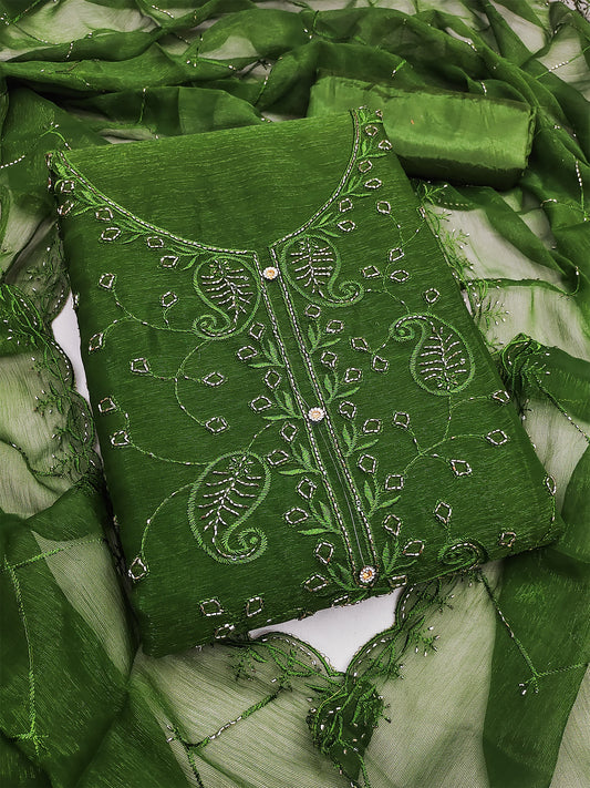 Women's Shimmer Silk Unstitched Dress Material With Embroidery Work