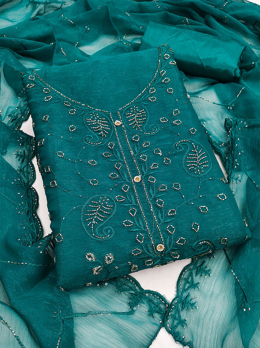Women's Shimmer Silk Unstitched Dress Material With Embroidery Work