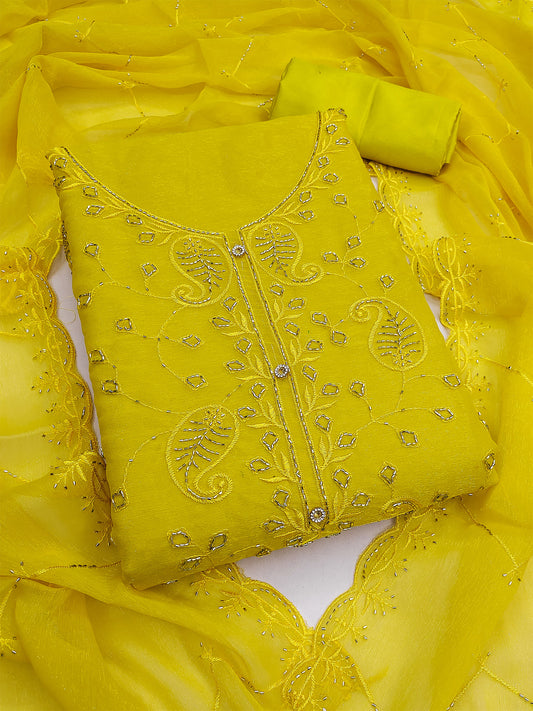Women's Shimmer Silk Unstitched Dress Material With Embroidery Work