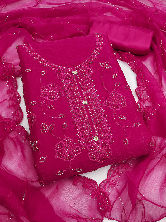 Women's Shimmer Silk Unstitched Dress Material With Embroidery Work