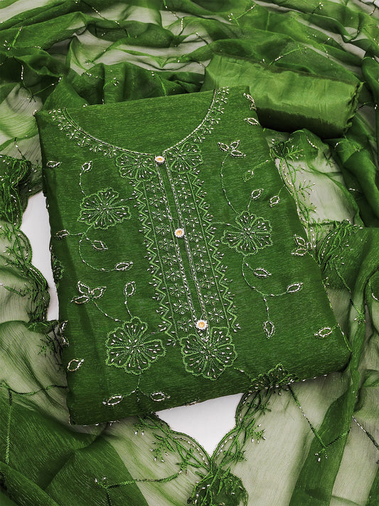 Women's Shimmer Silk Unstitched Dress Material With Embroidery Work