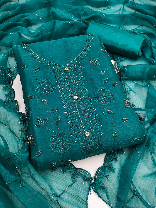 Women's Shimmer Silk Unstitched Dress Material With Embroidery Work